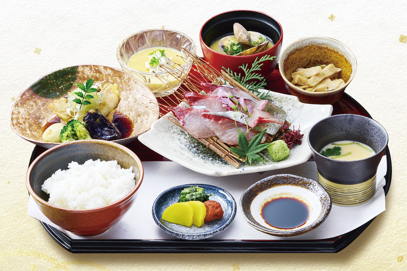 シマアジ刺身と鯛揚げ煮御膳